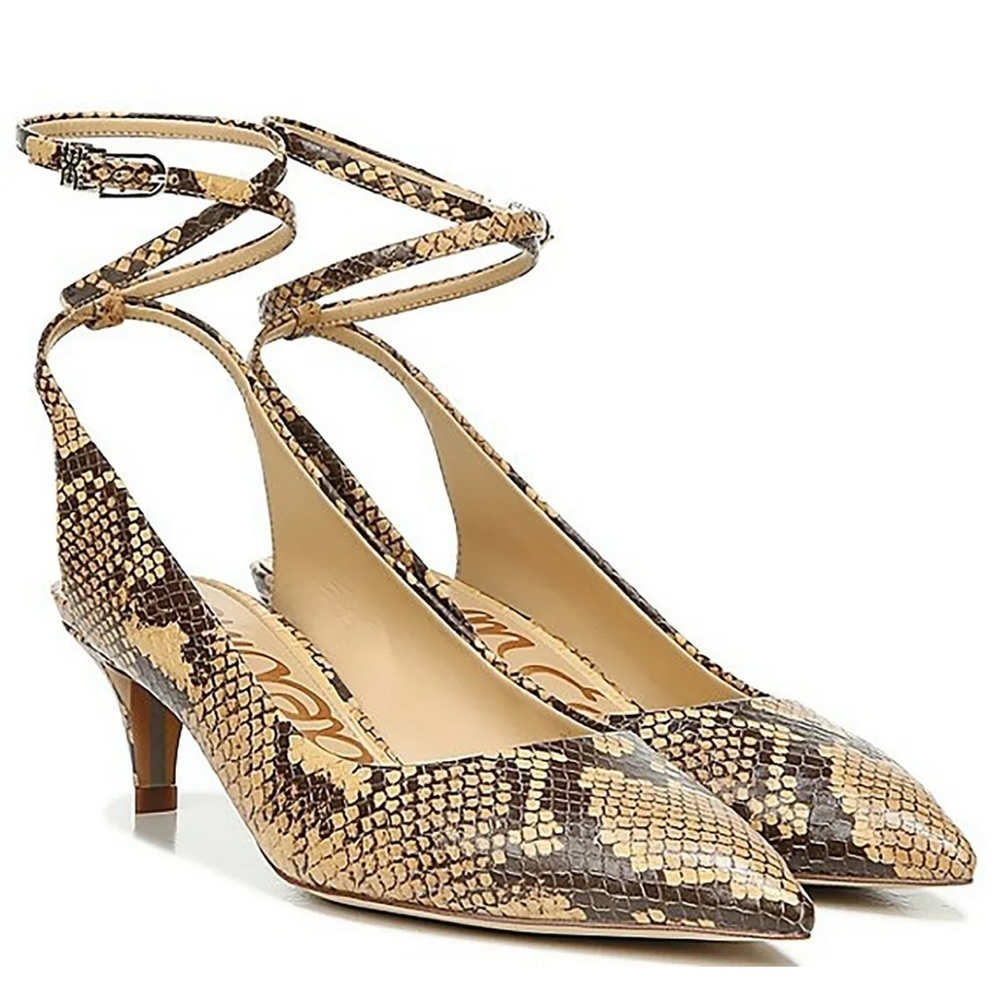 Sam Edelman Devry pump brown leather sling back snake print kitten heel shoe 7.5